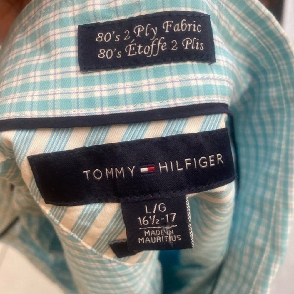 Tommy Hilfiger Aqua Checkered Button Down Shirt - Picture 2 of 3